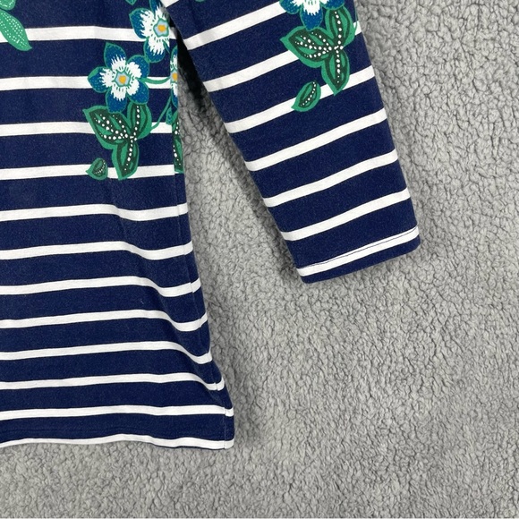 Talbots Tee Shirt Petite Blue White Floral Stripes - Picture 3 of 8